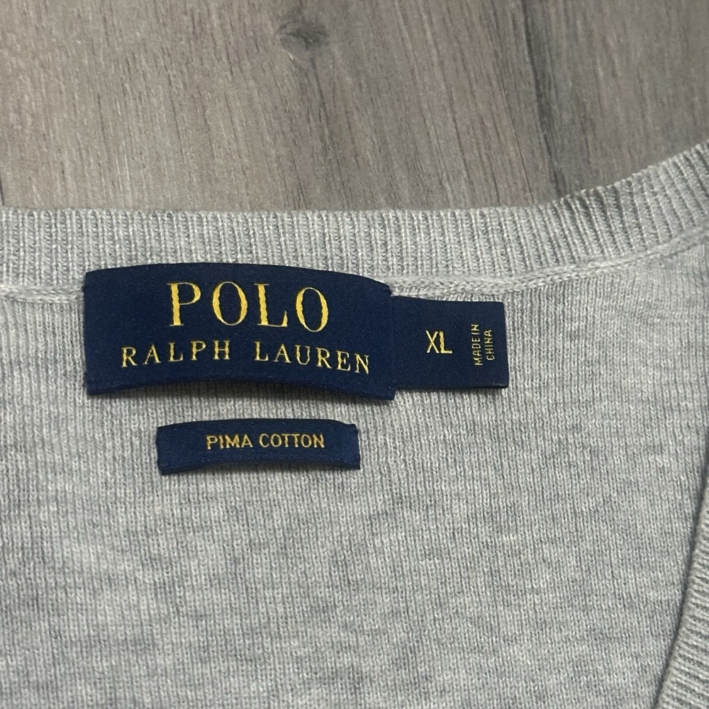 Polo Ralph Lauren Men's Gray Pima Cotton Sweater Vest Blue Pony - Size XL - Picture 3 of 9